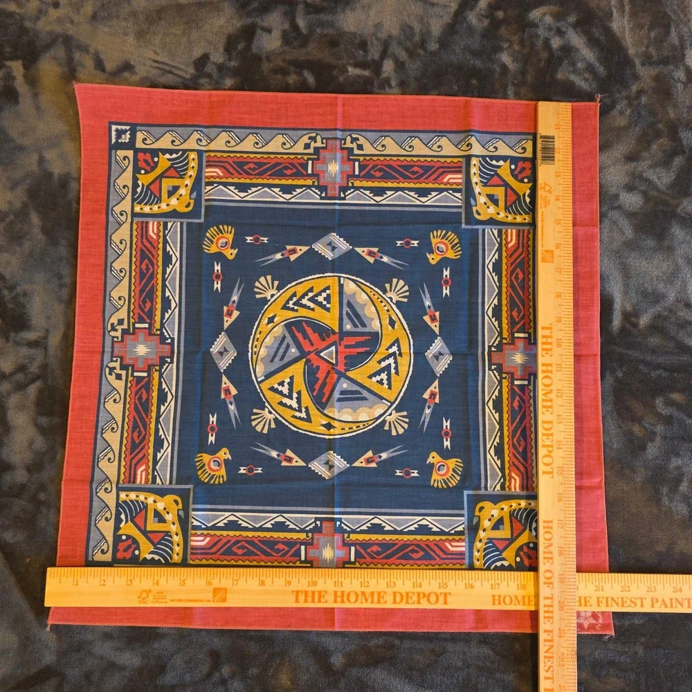 Vintage Wamcraft Bandana Southwestern Geometric Red Navy Blue Scarf Made in USA